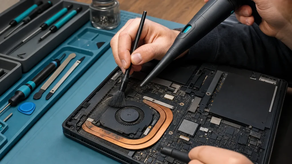 Nettoyage professionnel du refroidissement dʼun ordinateur portable