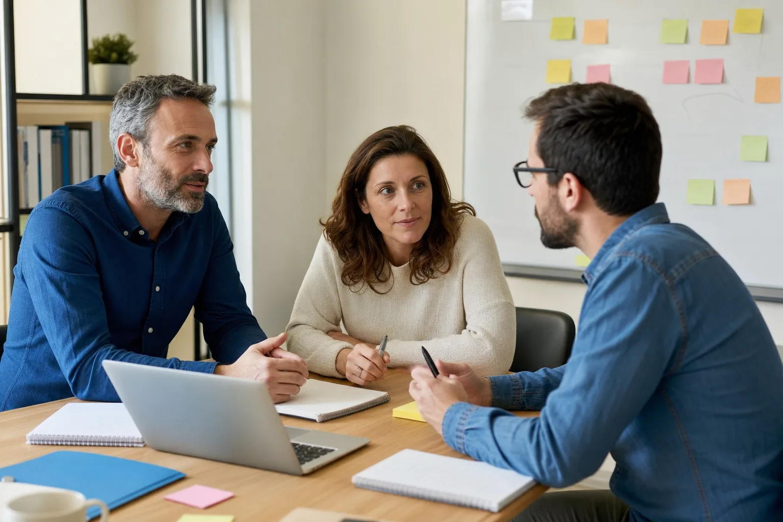 Équipe de PME cadrant un premier projet ChatGPT autour d’une table