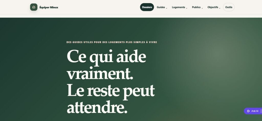Page d’accueil du média WordPress Équiper Mieux