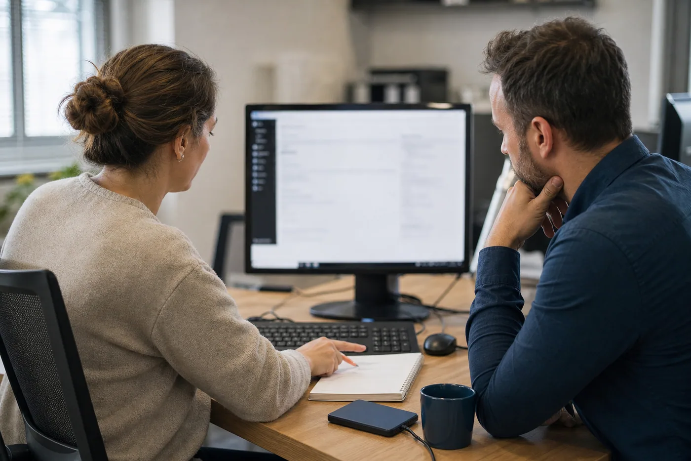 Équipe informatique préparant la sauvegarde et la mise à jour de SharePoint Server