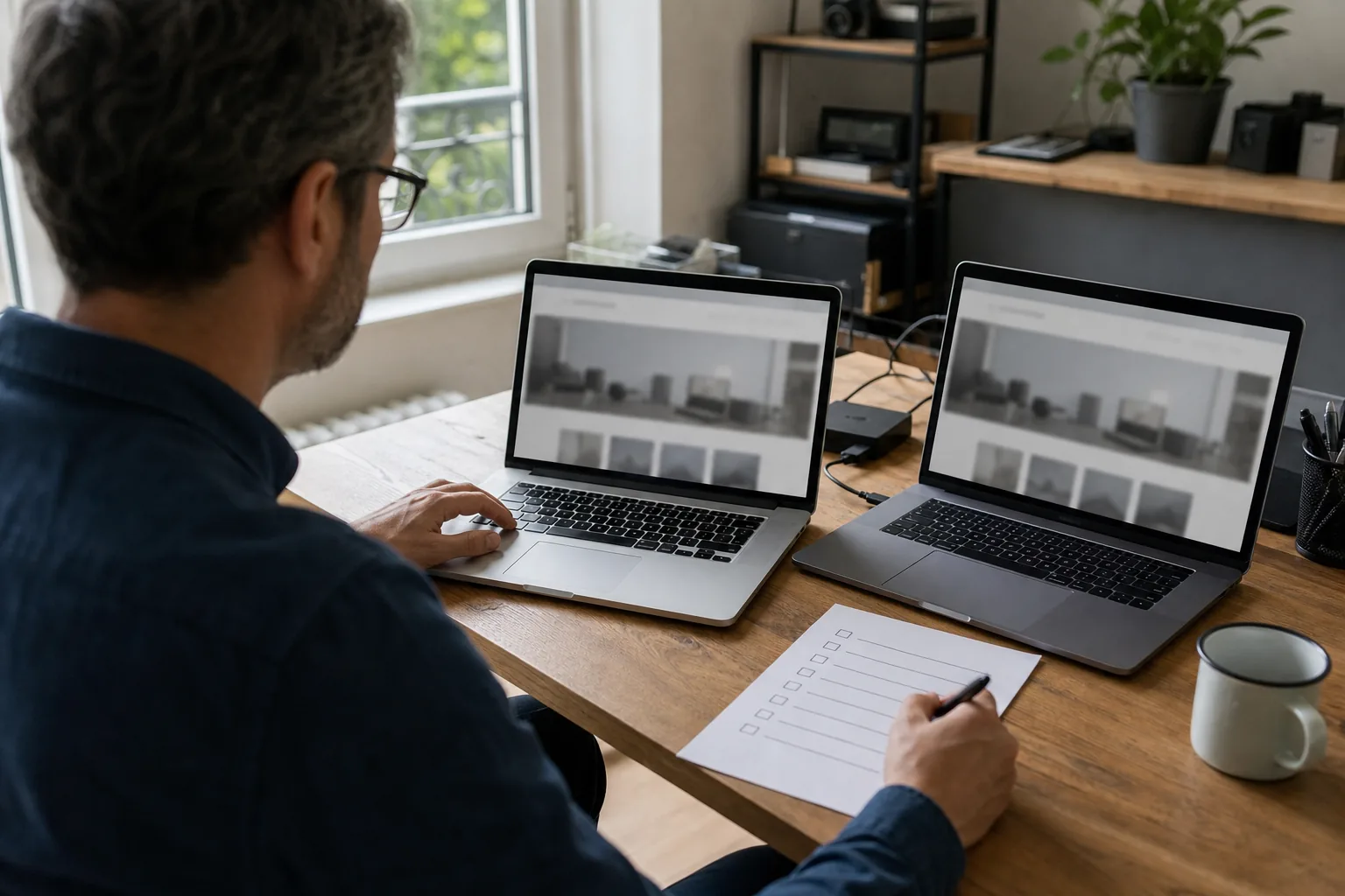 Technicien contrôlant un site WordPress restauré sur un environnement de test