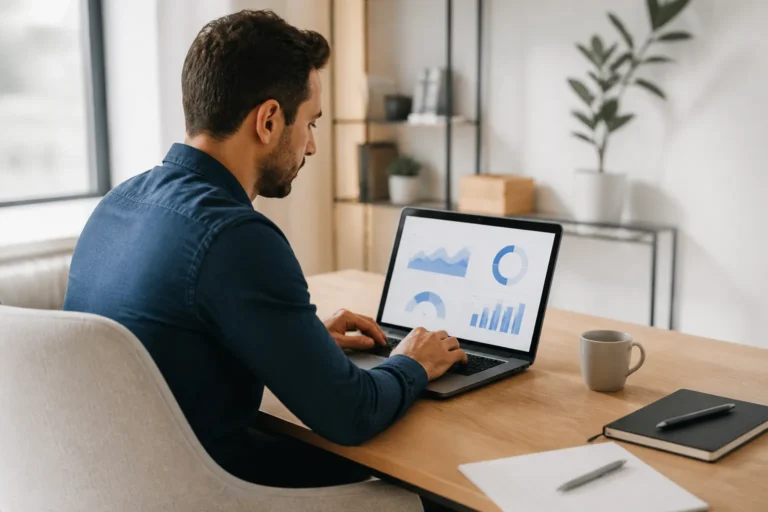 Professionnel analysant les Core Web Vitals sur un ordinateur portable