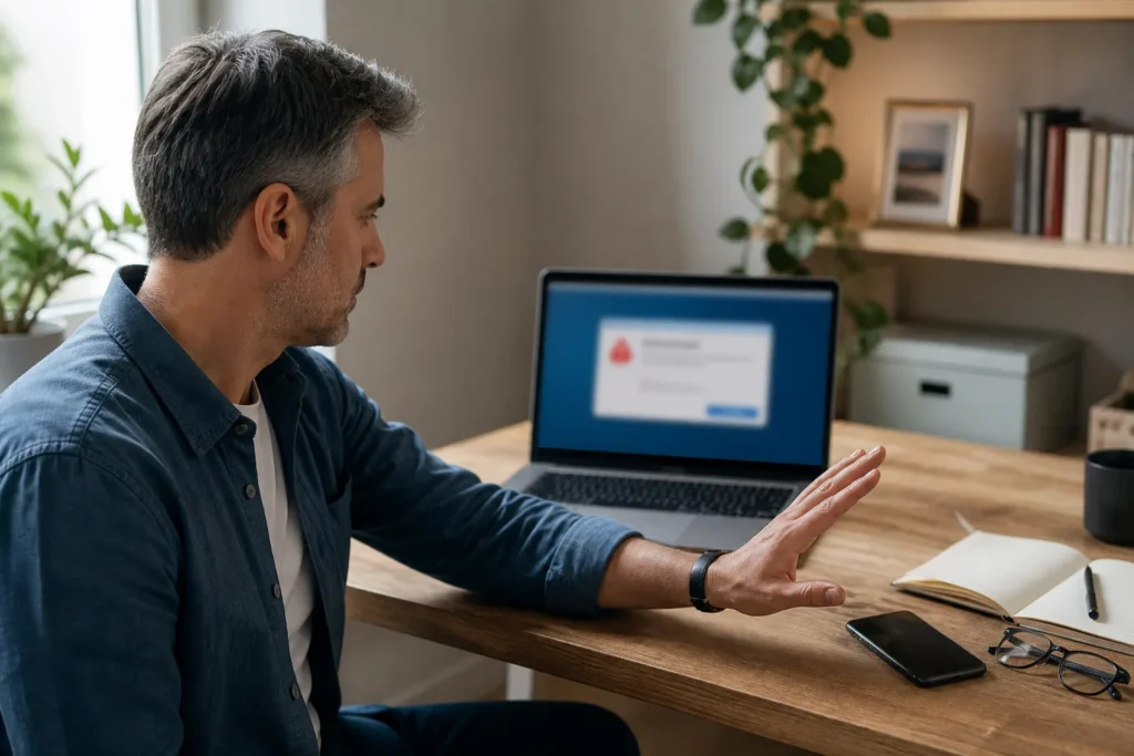 Personne interrompant un appel lié à une fausse alerte de support Microsoft