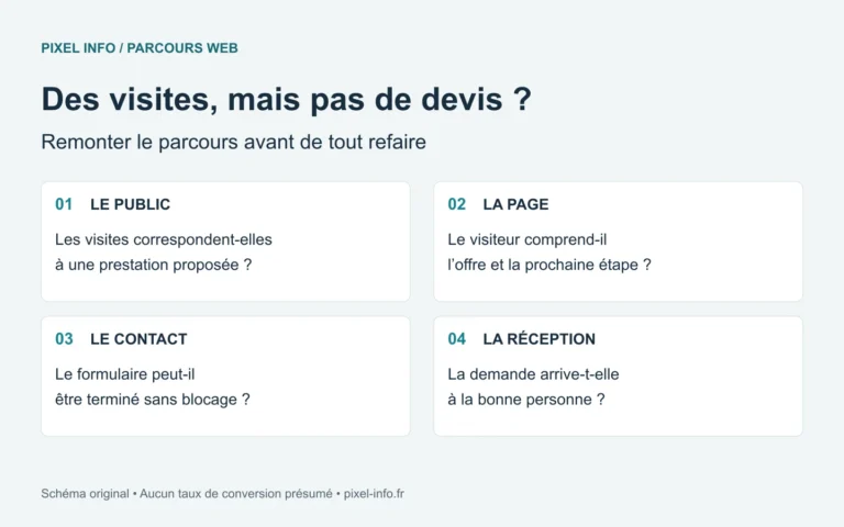Diagnostic d’un site sans demandes de devis : public pertinent, offre comprise, contact possible et demande reçue