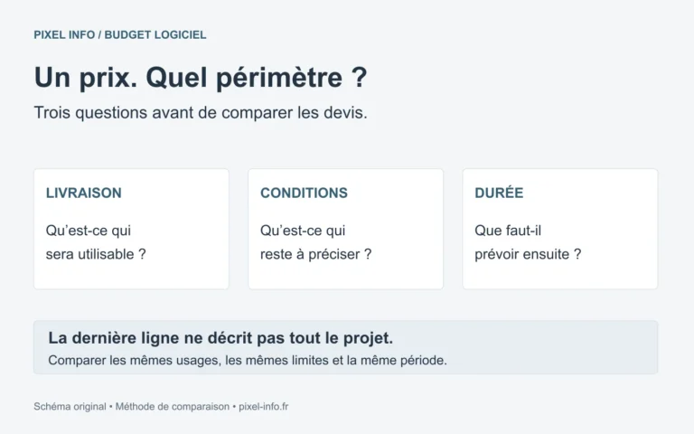 Prix d’un logiciel sur mesure : relier le périmètre livré, les conditions du devis et le budget dans la durée